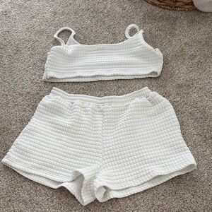 SHEIN White Waffle-Knit Bralette & Shorts Set